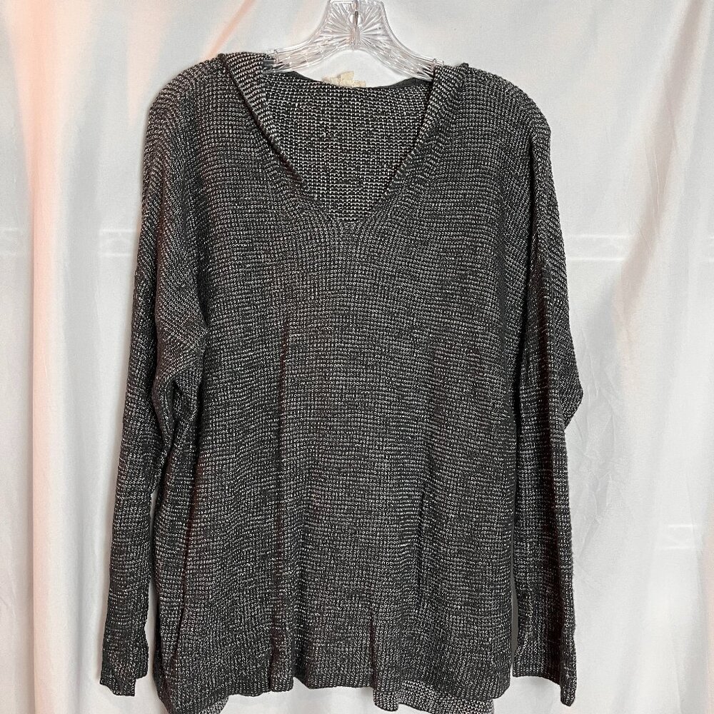 Women's Navy/white knit Eileen Fisher Long slv Hoodie pullover Size M
